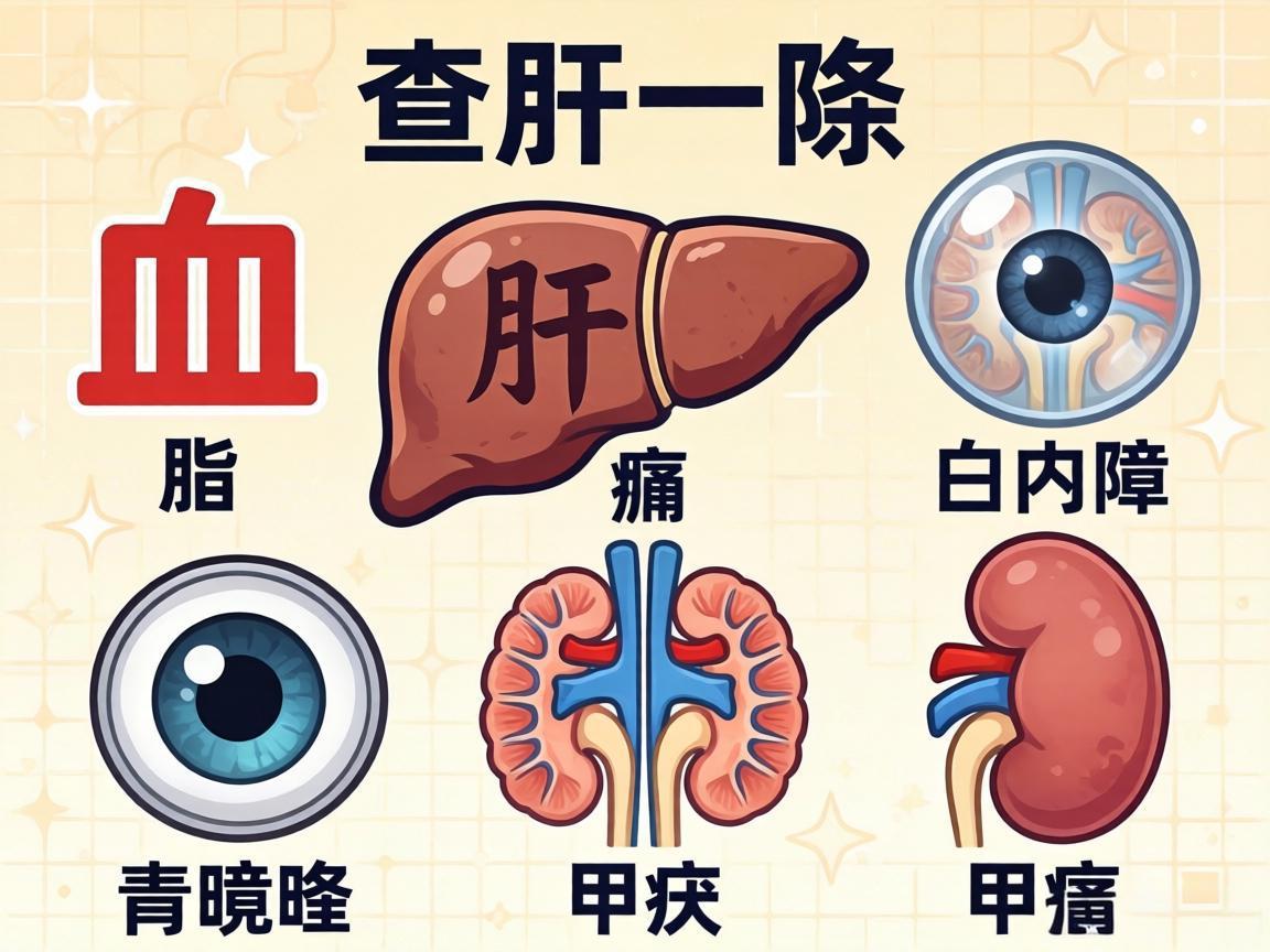 查肝、血脂、白内障、青光眼、甲亢、肾