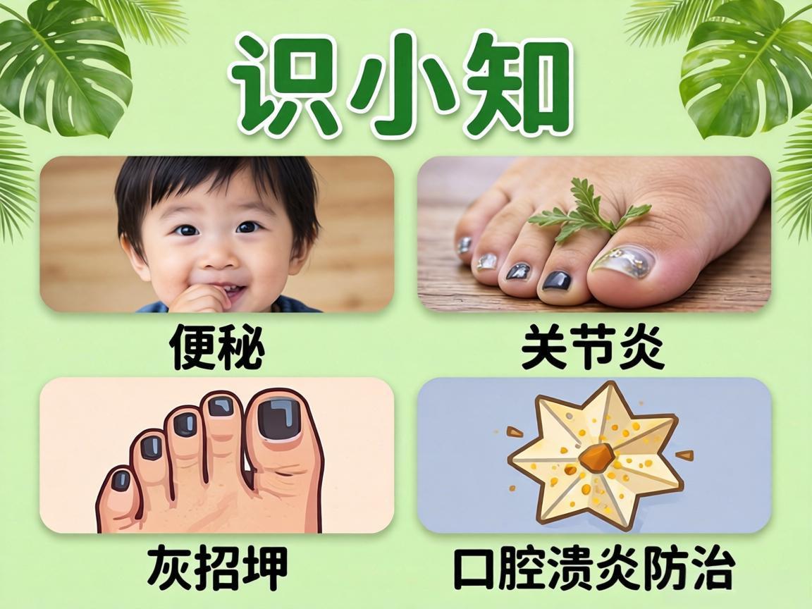 健康小知识：便秘、关节炎、灰指甲、口腔溃疡防治
