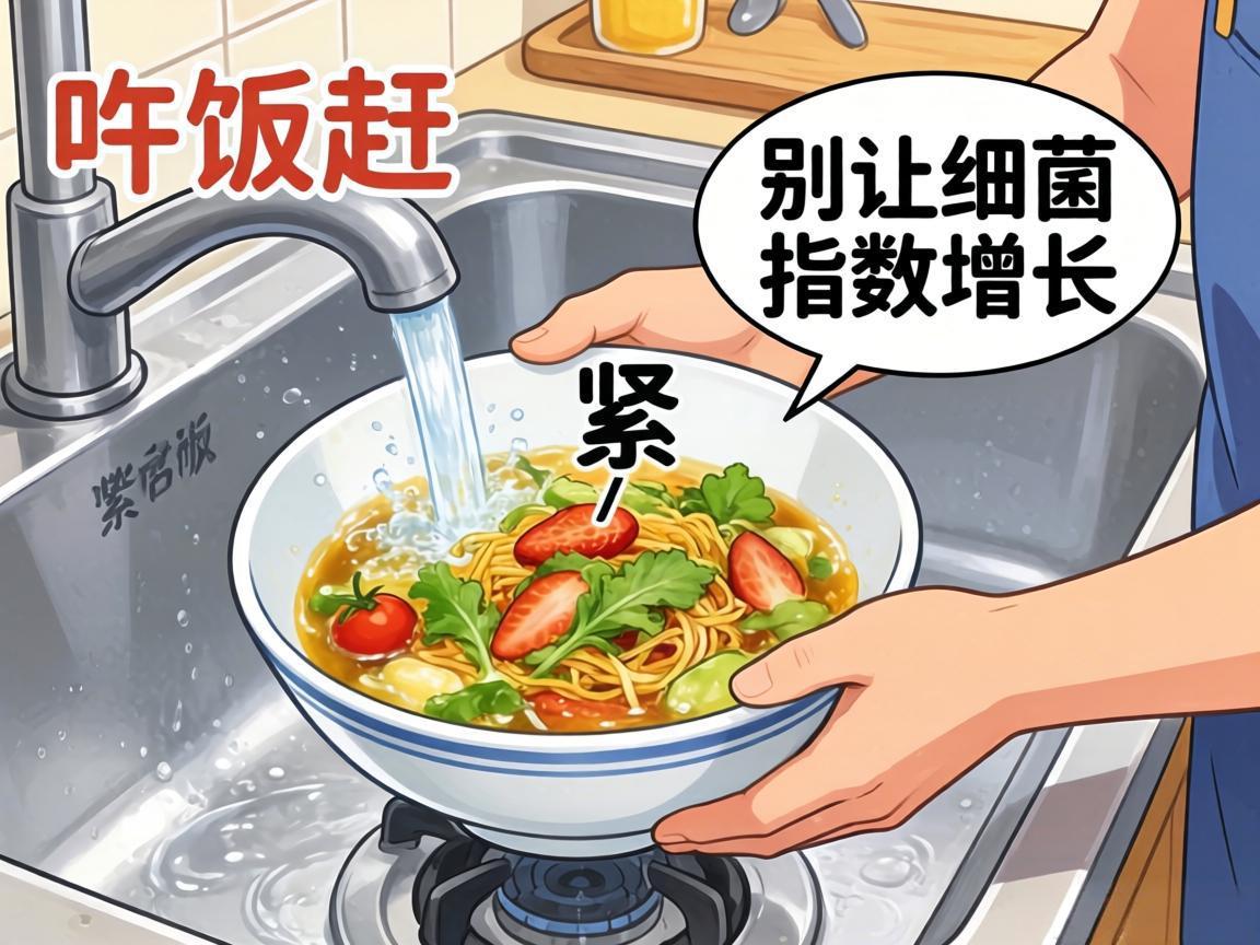 吃完饭赶紧洗碗,别让细菌指数增长