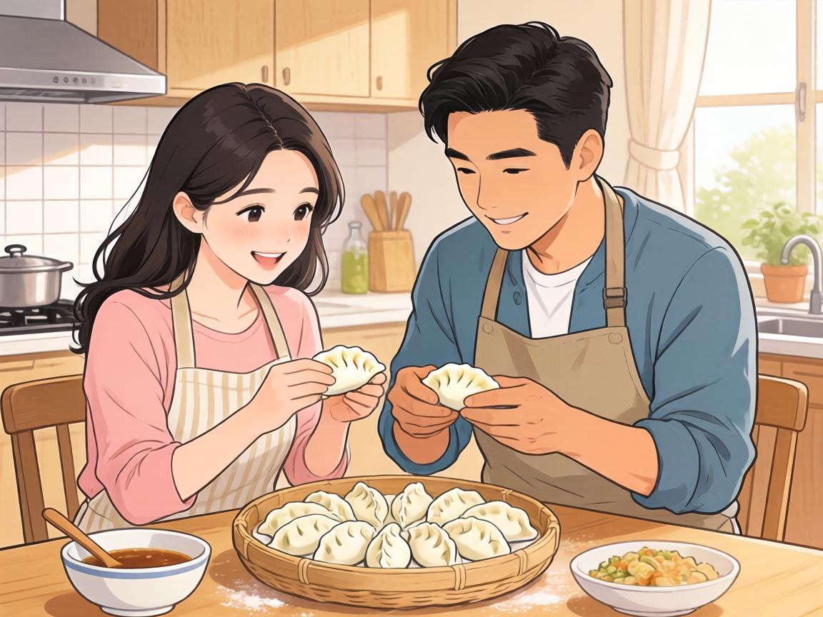 一家人包饺子的幸福时光