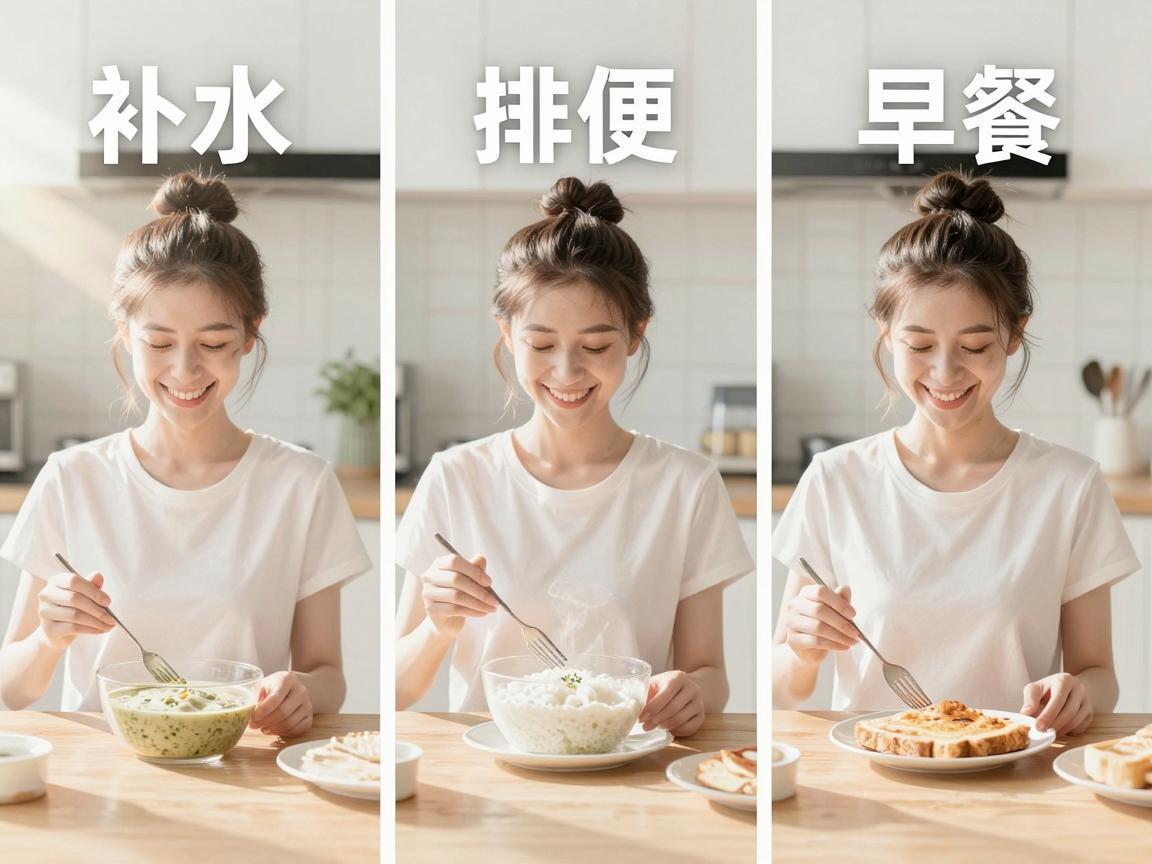 晨起三件事：补水、排便、吃早餐